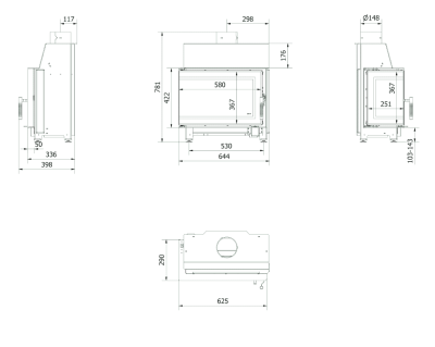 Каминная топка SIMPLE/S/L/BS угловое стекло слева - купить в Краснодаре с доставкой по Краснодарскому краю!